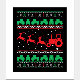 Christmas on the Farm Tractor Sleigh Ugly Christmas Sweater Posters and Art
